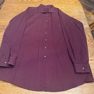 Shaquille O'Neal Long Sleeve Dress Shirt XLG Tall 19 / 37-38 Maroon Print